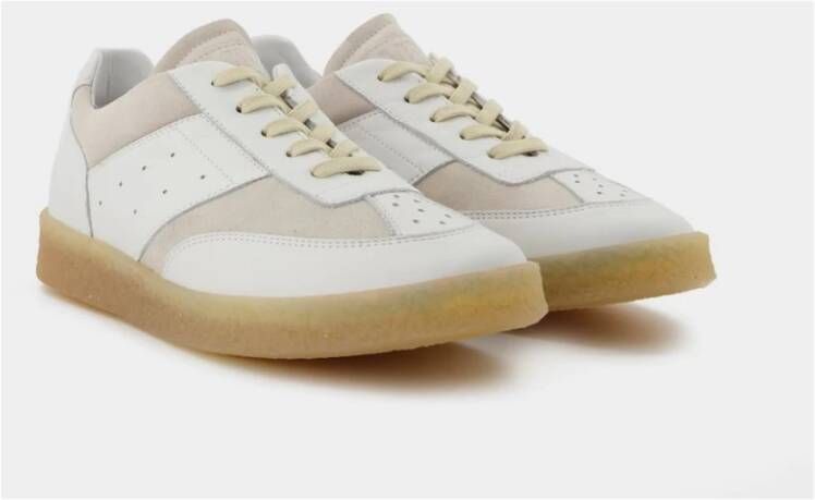 MM6 Maison Margiela Witte Leren Sneakers met Beige Patches Wit Heren