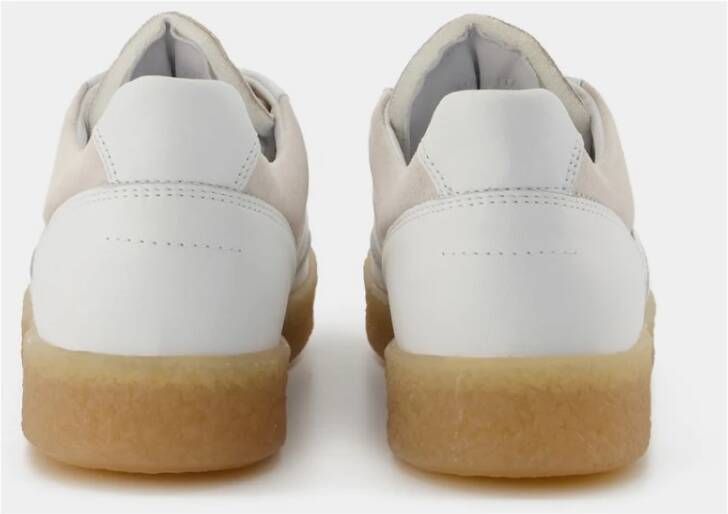 MM6 Maison Margiela Witte Leren Sneakers met Beige Patches Wit Heren