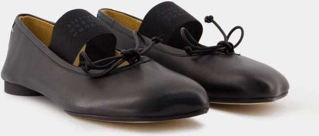 MM6 Maison Margiela Zwarte Leren Ballerina Ronde Neus Instapper Black Dames