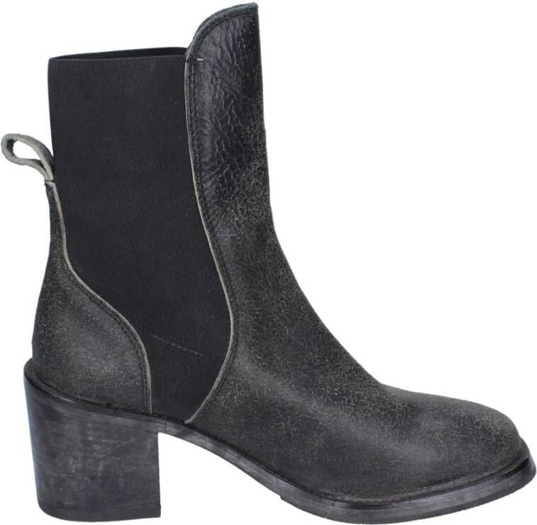 Moma Vintage leren enkellaarsjes Black Dames
