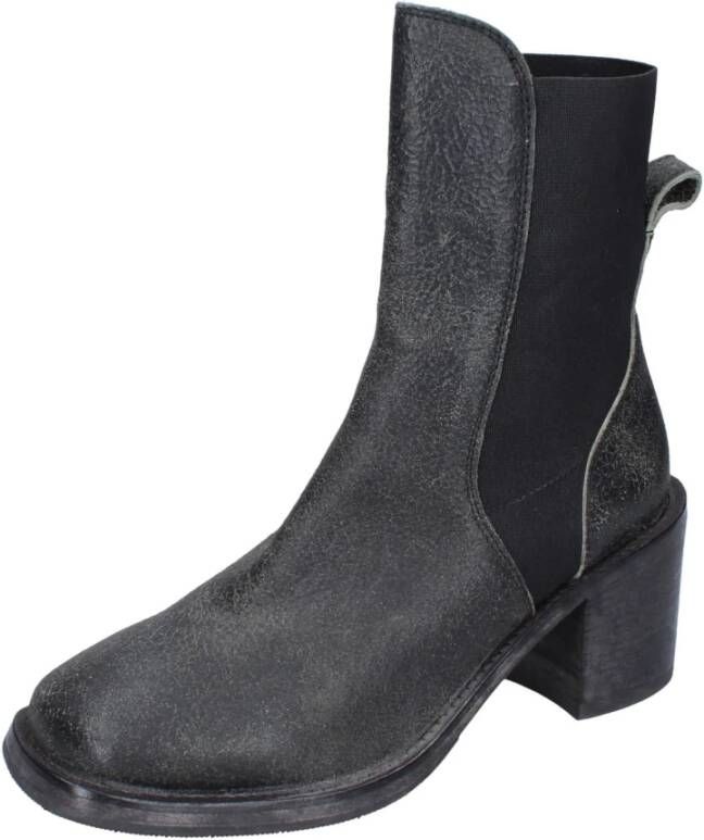 Moma Vintage leren enkellaarsjes Black Dames