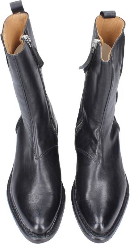 Moma Vintage lederen enkellaarsjes Black Dames