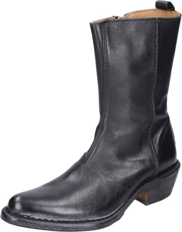 Moma Vintage lederen enkellaarsjes Black Dames