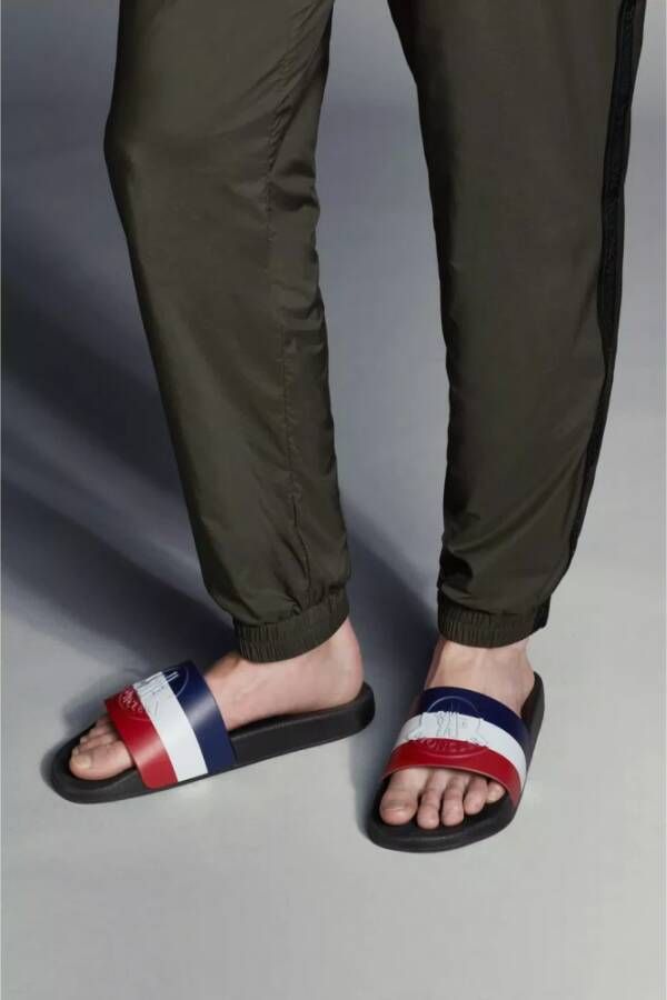 Moncler Blauwe Tricolor Slide Sandalen Blue Heren