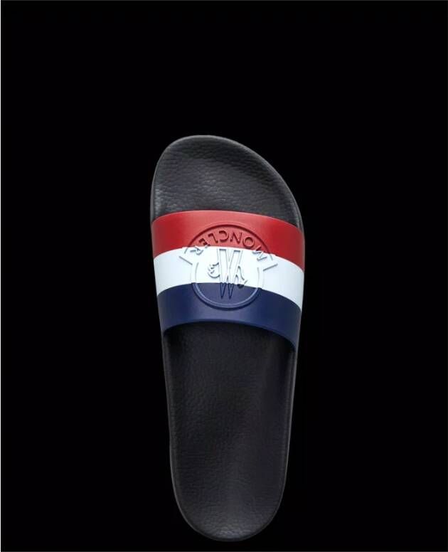 Moncler Blauwe Tricolor Slide Sandalen Blue Heren