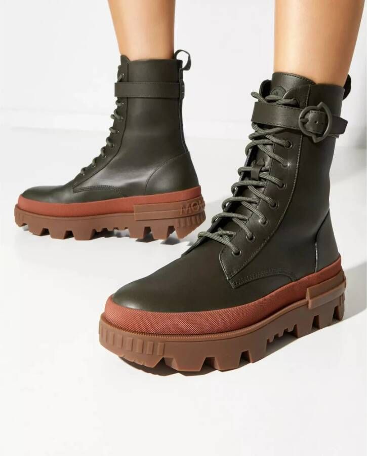 Moncler Groene leren militaire laarzen