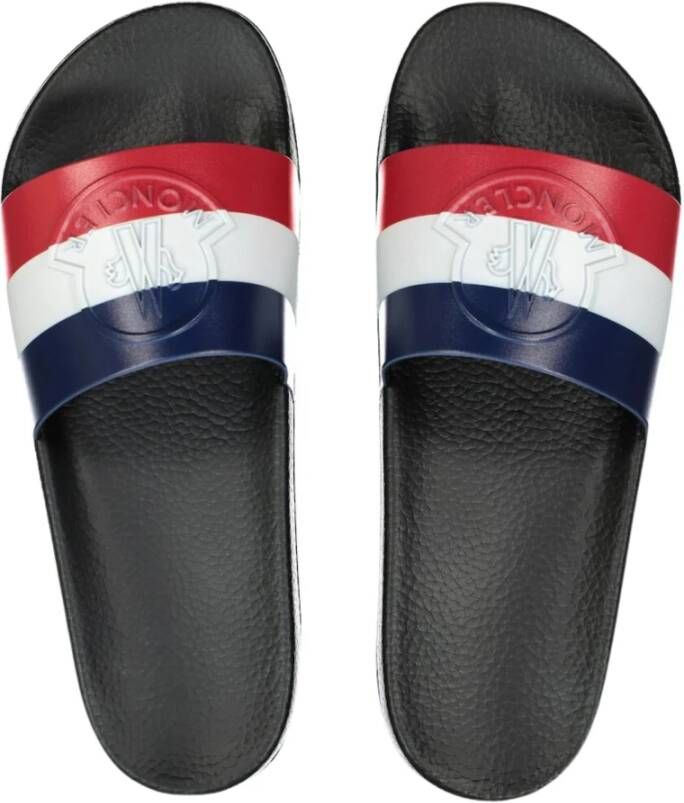 Moncler Zwarte Zwembadsandalen met Tricolor Band Zwart Heren