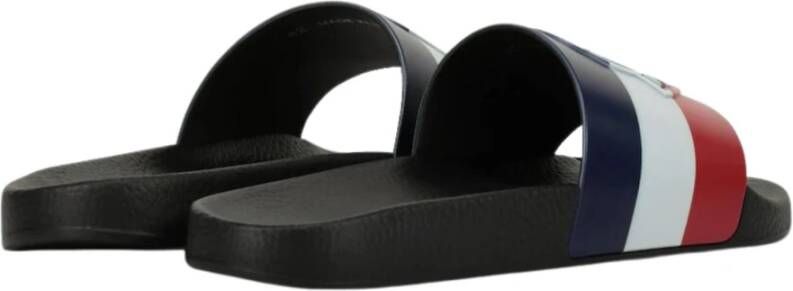 Moncler Zwarte Zwembadsandalen met Tricolor Band Zwart Heren