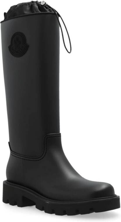 Moncler Zwarte kniehoge laarzen met reliëflogo Black Dames