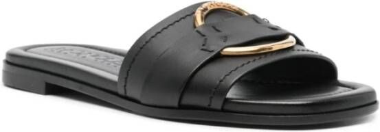 Moncler Bell Lederen Platte Sandalen Black Dames