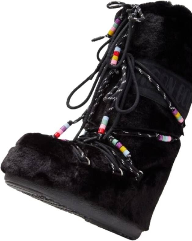 moon boot Kunstfell-Perlen Crème Winterlaarzen Black Dames