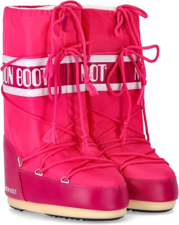 moon boot Fuchsia Nylonlaarzen met Logo Detail Roze Dames