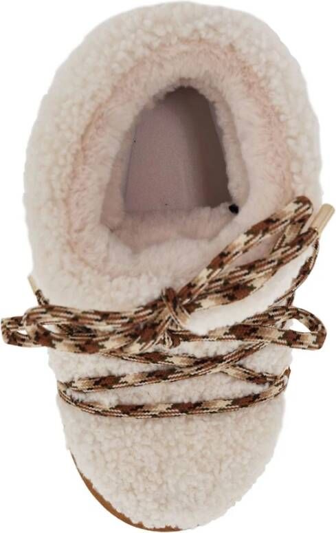 moon boot Schapenvacht Sneeuwlaarzen met Kruisende Veters Brown Dames