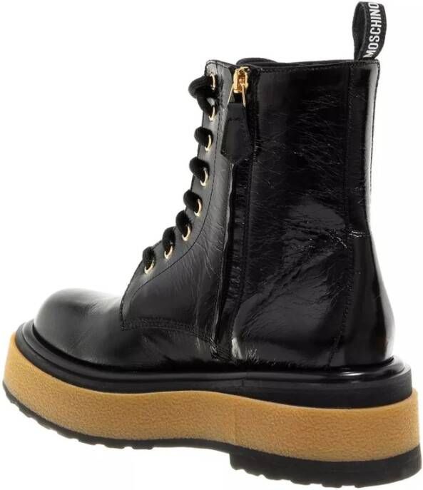 Moschino Enkellaarsjes van zwart leer met vintage-look Black Dames