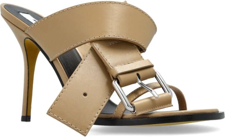 Moschino Leren muiltjes met hak Beige Dames