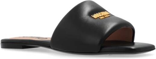 Moschino Leren slides Black Dames