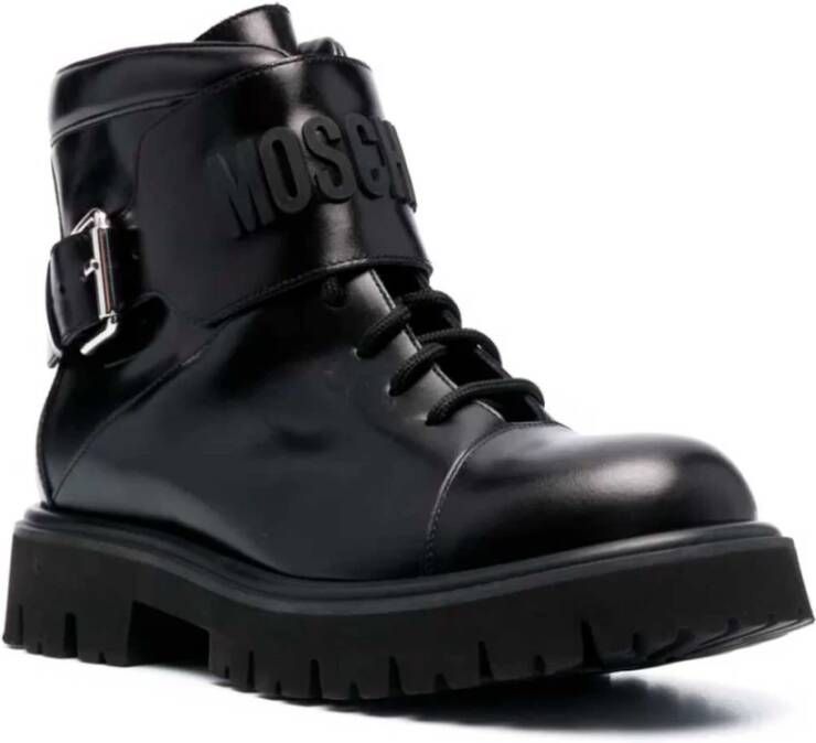 Moschino Leren veterschoenen met reliëflogo Black Heren