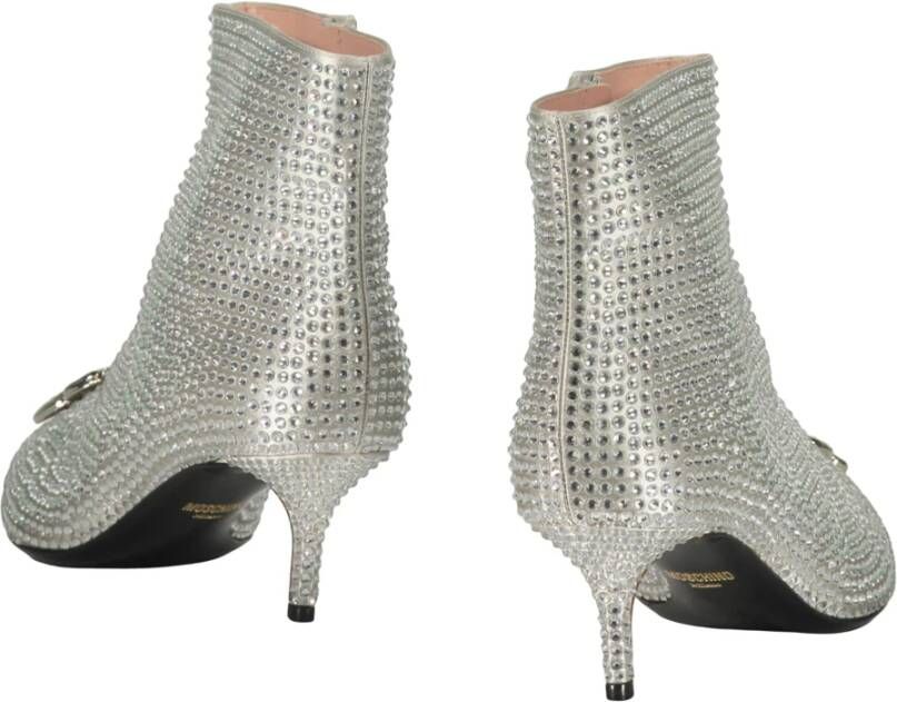 Moschino Rhinestone Pointed Toe Kitten Heel Boots