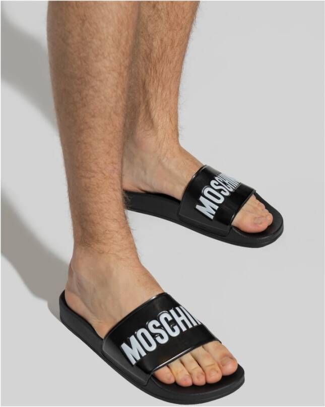Moschino Rubberen slippers met logo Zwart Heren