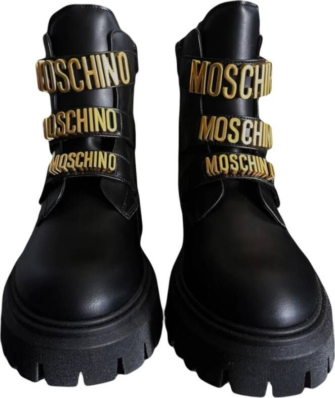 Moschino Triple Lettering Logo Enkellaarzen Band Black Dames