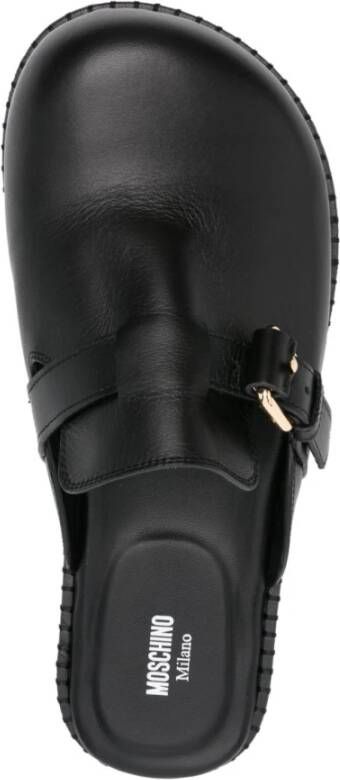 Moschino Zwarte Gesp Sandalen Platte Rubberen Zool