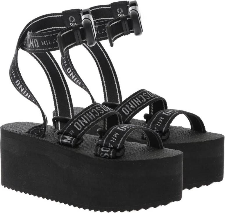 Moschino Zwarte Ribbon Plateau Sandaal Black Dames