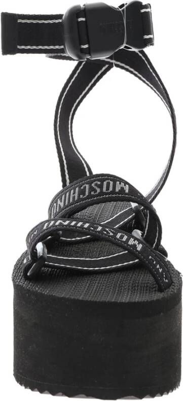 Moschino Zwarte Ribbon Plateau Sandaal Black Dames