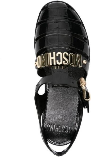 Moschino Zwarte Schoenen van Kunstleer met Goudkleurig Logo Black Dames