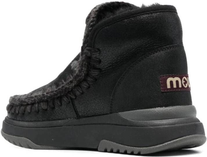Mou Zwarte Enkellaarzen van Schapenleer Black Dames