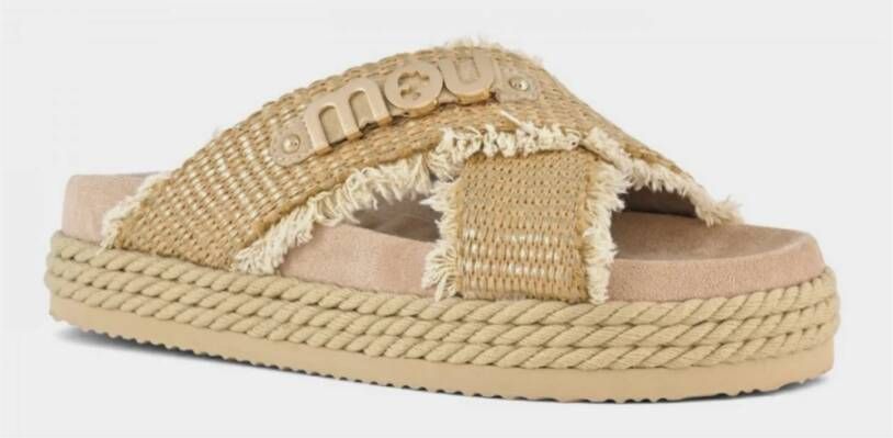 Mou Beige Criss-Cross Rope Raffia Sandalen