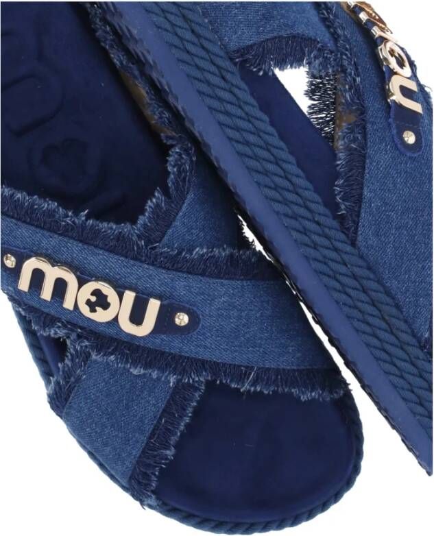 Mou Blauwe Denim Gekruiste Banden Sandalen Blue Dames