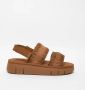 Mou Bruin Leren Plateau Sandalen Haakdetails Brown Dames - Thumbnail 3