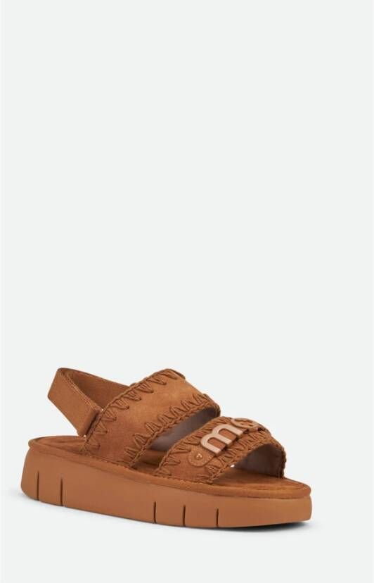 Mou Bruine Geborduurde Plateau Sandalen Brown Dames