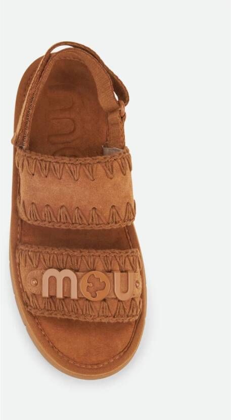 Mou Bruine Geborduurde Plateau Sandalen Brown Dames