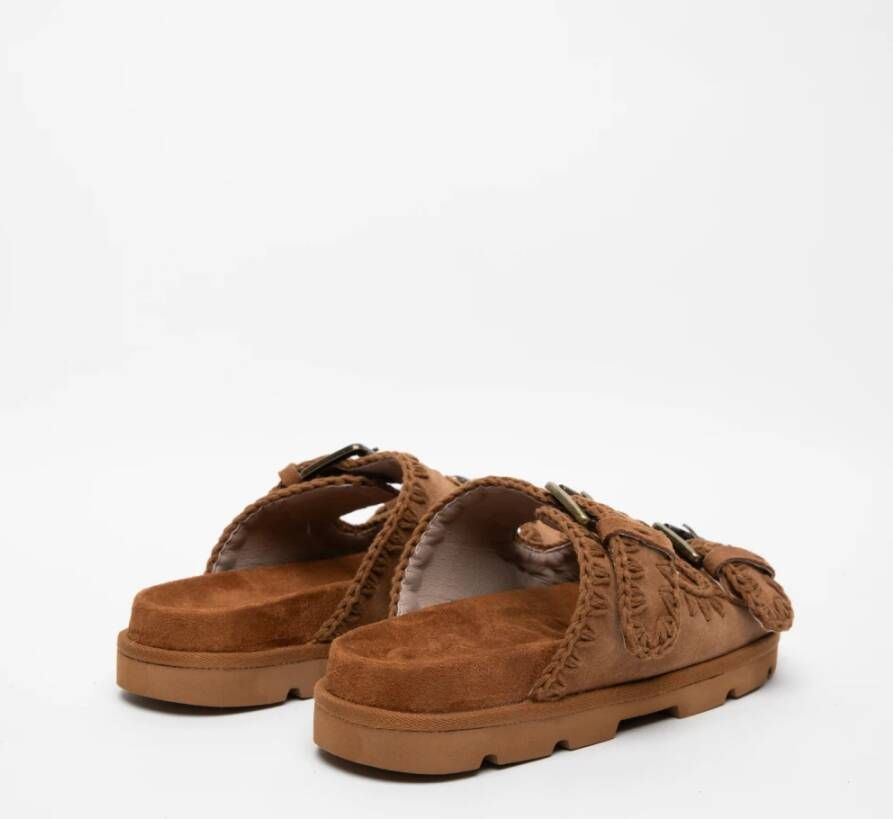 Mou Bruine Leren Sandalen met Verstelbare Banden Brown Dames
