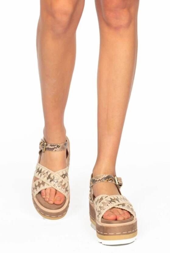 Mou Criss Cross Snake Print Platform Sandalen