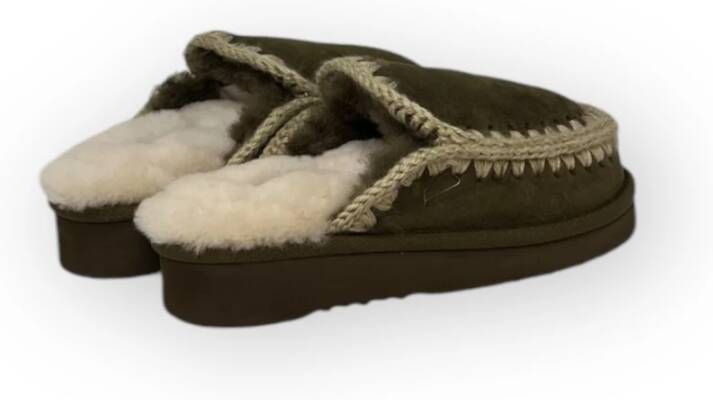 Mou Eskimo Stitching Clog Boots Green Dames
