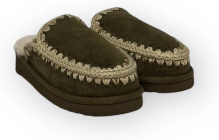 Mou Eskimo Stitching Clog Boots Green Dames