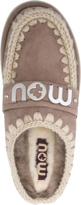 Mou Grijze Shearling Slip-On Platte Schoenen