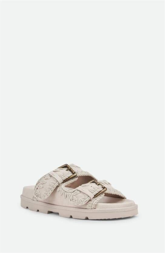 Mou Witte Leren Dubbele Gesp Sandalen White Dames