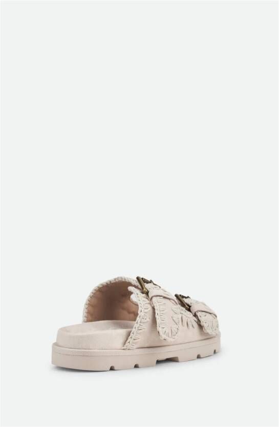 Mou Witte Leren Dubbele Gesp Sandalen White Dames