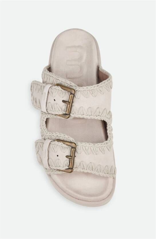Mou Witte Leren Dubbele Gesp Sandalen White Dames