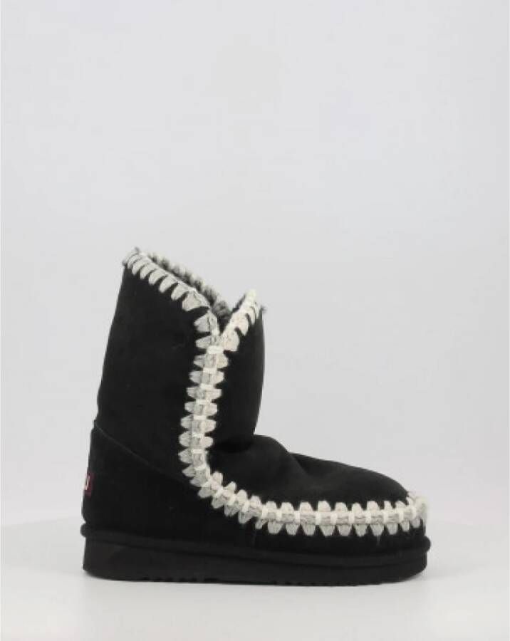 Mou Zwarte platte overstitching laarzen voor vrouwen Black Dames