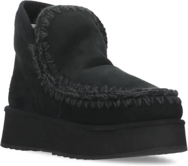 Mou Zwarte Schapenvacht Winterlaarzen Ronde Teen Black Dames