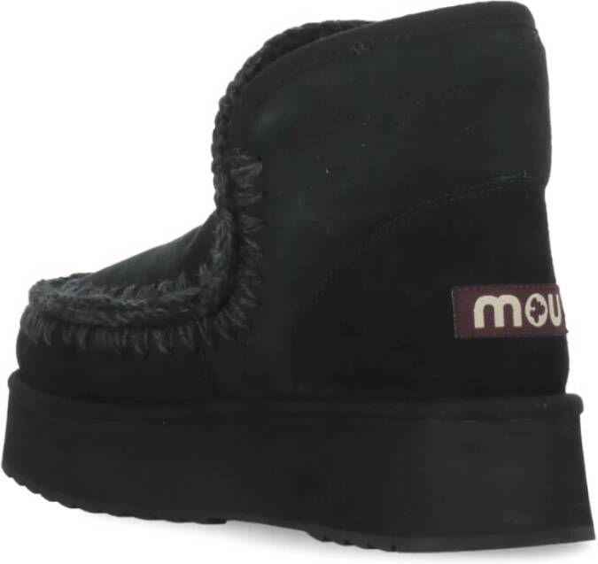 Mou Zwarte Schapenvacht Winterlaarzen Ronde Teen Black Dames