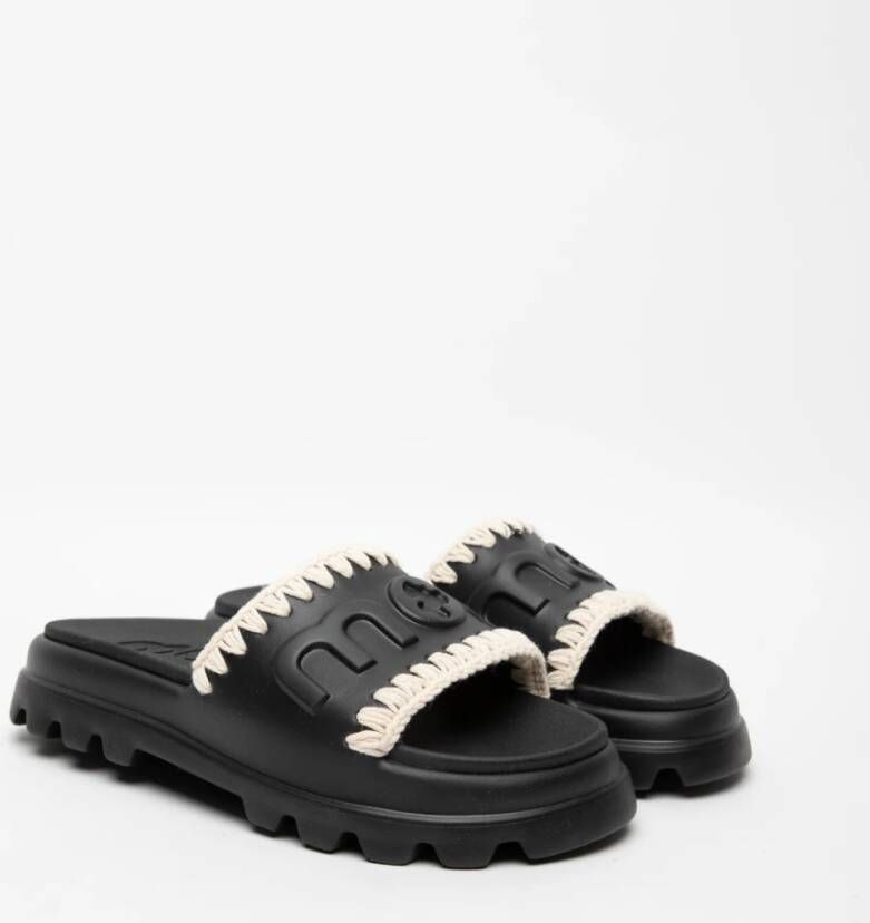 Mou Zwarte Wrap Sandalen met Crèmekleurige Stiksels Black Dames