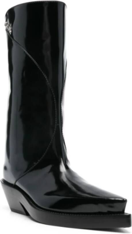 Mugler Zwarte Kalfsleren Laars Geborstelde Stijl Black Dames