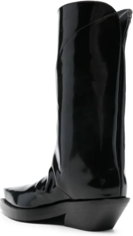 Mugler Zwarte Kalfsleren Laars Geborstelde Stijl Black Dames