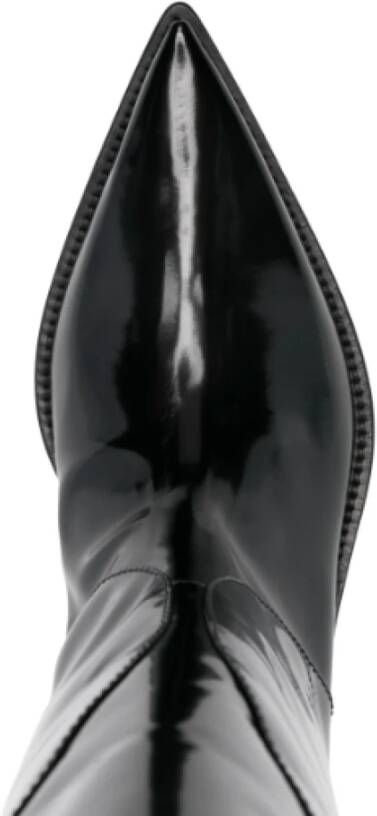 Mugler Zwarte Kalfsleren Laars Geborstelde Stijl Black Dames