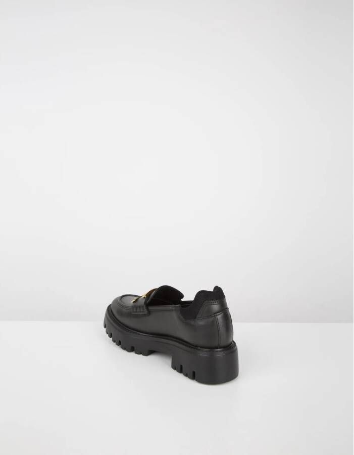 N21 Zwarte leren platte schoenen met gouden logo Black Dames